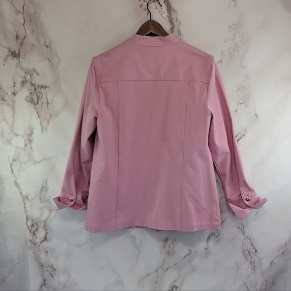 St John Jacket Womens Medium 8 10 Pink Zip Pocket Flip Cuff Bubblegum Light - Picture 5 of 12